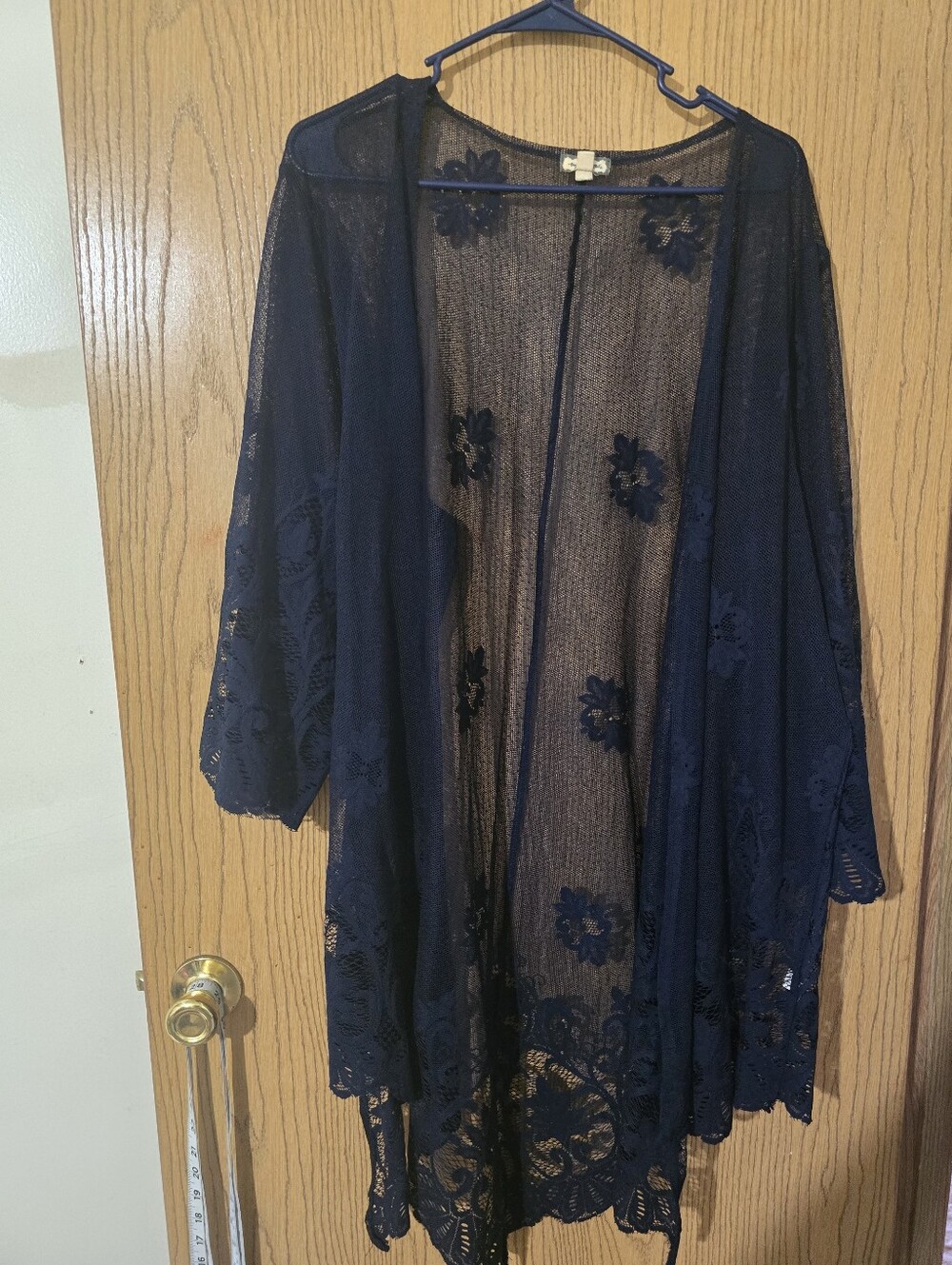 Navy Lace Kimono Duster - Picture 2 of 3